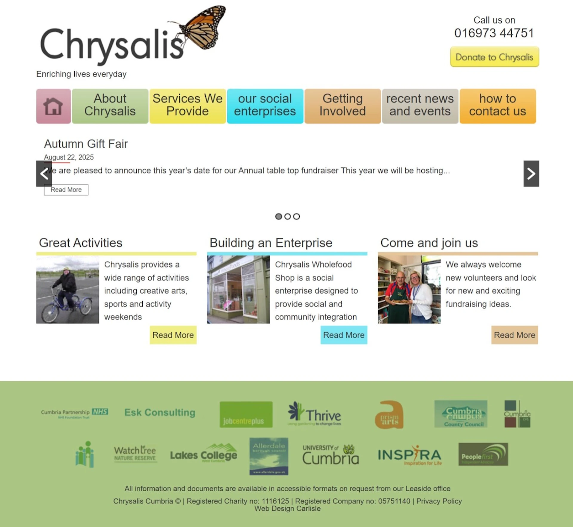 The old website: Chrysalis Cumbria original website