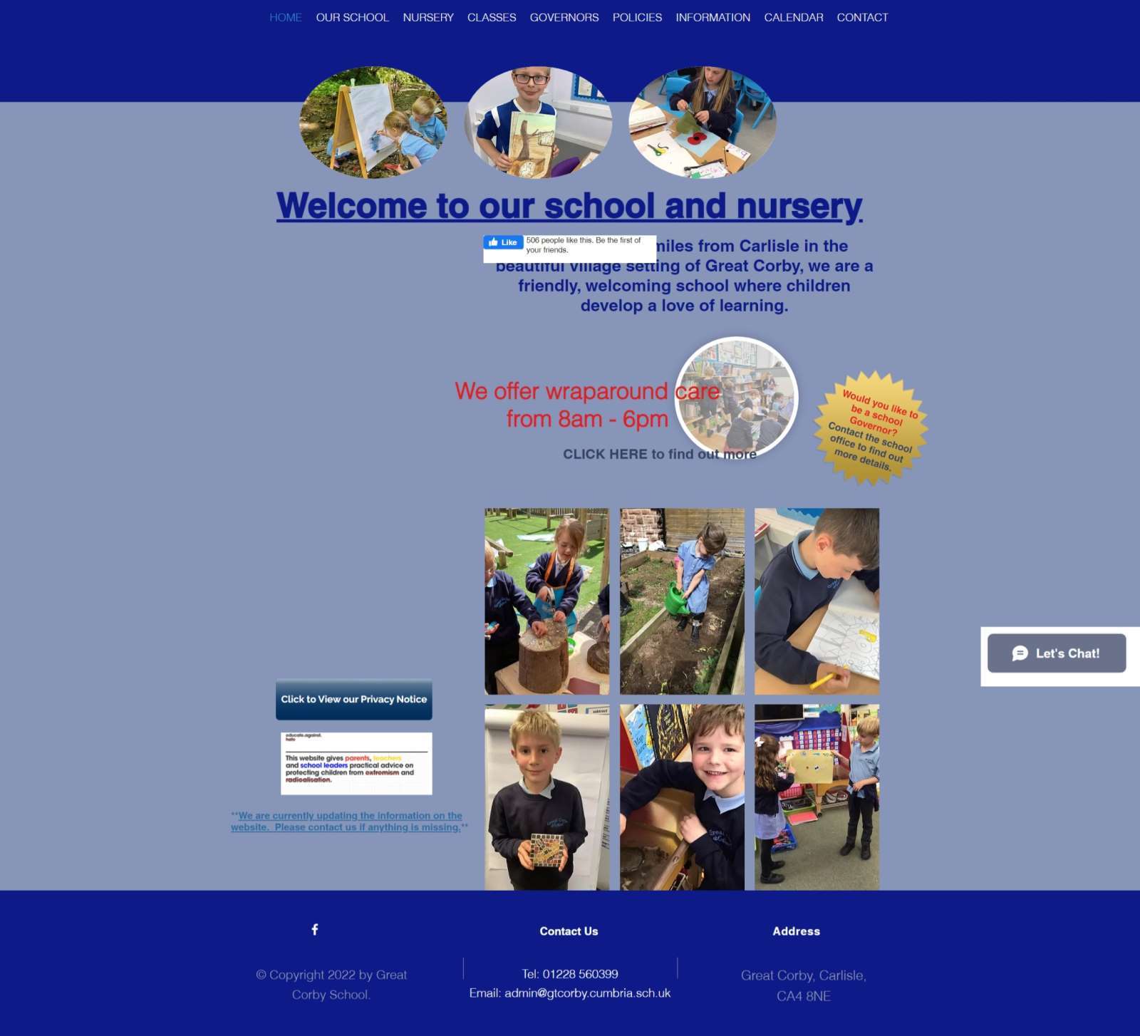 The original Great Corby School website design