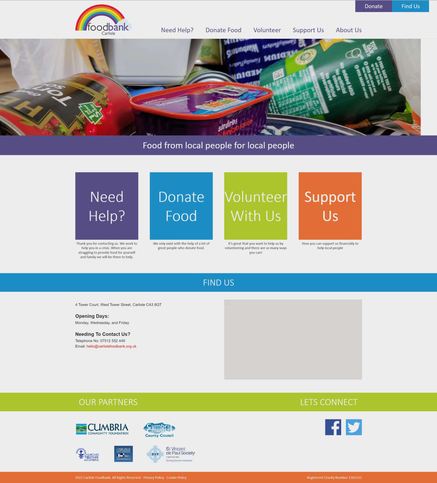 The original Carlisle Foodbank charity website design in Carlisle, Cumbria