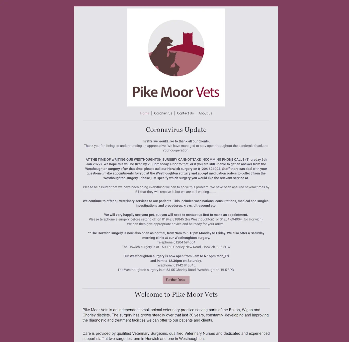 The Pike Moor Vets original website